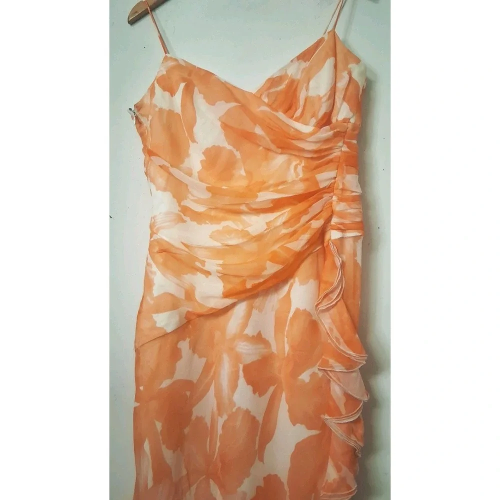 100% Silk Floral‎ Maxi Dress Women's 12 Strappy Ruffle Waterfall Chiffon Fairy - Picture 2 of 16